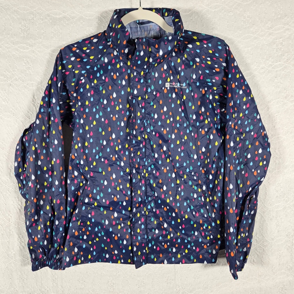 Mountain Warehouse Kids Rain Jacket Navy Multicolor Raindrop Windbreaker 11-12Y
